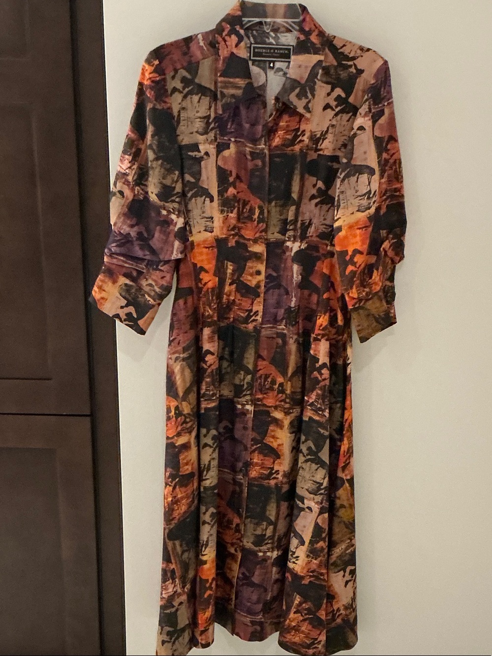 Double D Ranch Abstract Button-Front Dress in Black, Orange, Purple